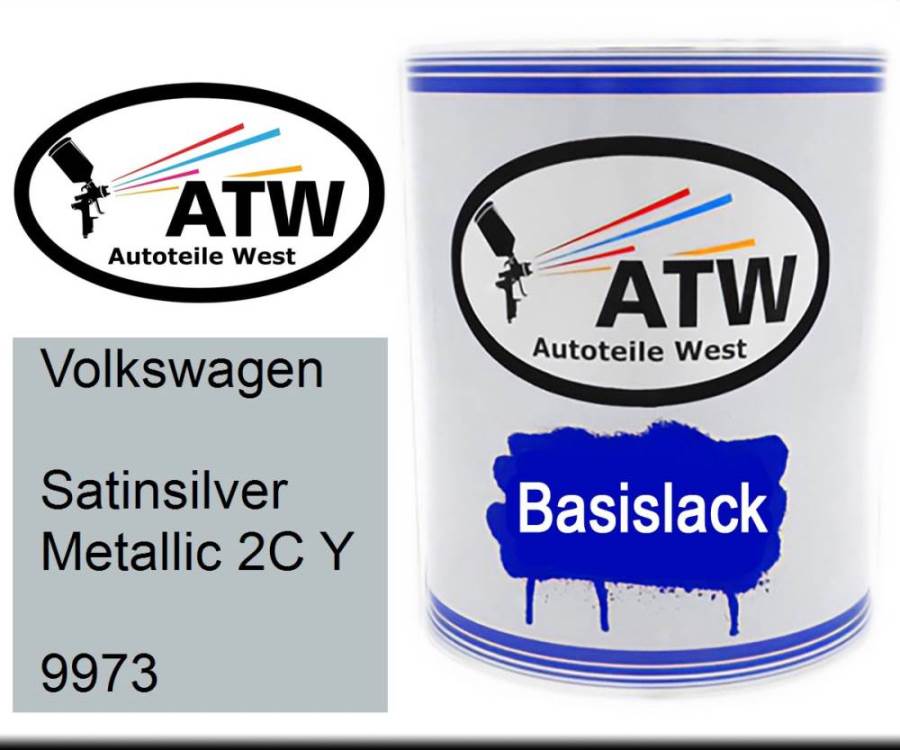 Volkswagen, Satinsilver Metallic 2C Y, 9973: 1L Lackdose, von ATW Autoteile West.